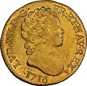 France Louis D'or Louis XV 1716 D KM# 425.3 LVD XV D G FR ET NAV REX 1716 coin obverse