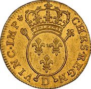 France Louis D'or Louis XV 1716 D KM# 425.3 CHRS REGN VINC IMP D coin reverse