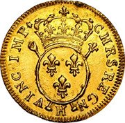 France Louis D'or Louis XV 1716 H KM# 425.6 CHRS REGN VINC IMP H coin reverse