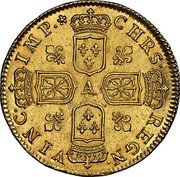 France Louis D'or Louis XV 1717 A KM# 430.1 CHRS REGN VINC IMP A coin reverse