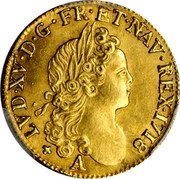 France Louis D'or Louis XV 1718 A KM# 438.1 LVD XV D G FR ET NAV REX 1719 A coin obverse France Louis D'or Louis XV 1718 A KM# 438.1 LVD XV D G FR ET NAV REX 1719 A coin obverse