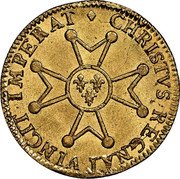 France Louis D'or Louis XV 1718 W KM# 438.18 CHRISTVS REGNAT VINCIT IMPERAT coin reverse France Louis D'or Louis XV 1718 W KM# 438.18 CHRISTVS REGNAT VINCIT IMPERAT coin reverse