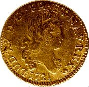 France Louis D'or Louis XV 1721 BB KM# 461.4 LUD XV D G FR ET NAV REX 1721 coin obverse France Louis D'or Louis XV 1721 BB KM# 461.4 LUD XV D G FR ET NAV REX 1721 coin obverse