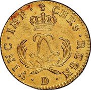 France Louis D'or Louis XV 1723 D KM# 468.5 CHRS REGN VINC IMP D coin reverse France Louis D'or Louis XV 1723 D KM# 468.5 CHRS REGN VINC IMP D coin reverse