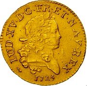 France Louis D'or Louis XV 1723 H KM# 468.7 LUD XV D G FR ET NAV REX 1723 coin obverse France Louis D'or Louis XV 1723 H KM# 468.7 LUD XV D G FR ET NAV REX 1723 coin obverse
