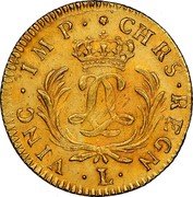 France Louis D'or Louis XV 1724 L KM# 470.11 CHRS REGN VINC IMP L coin reverse France Louis D'or Louis XV 1724 L KM# 470.11 CHRS REGN VINC IMP L coin reverse
