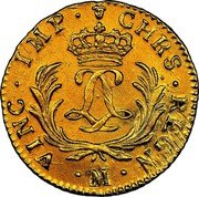 France Louis D'or Louis XV 1724 M KM# 470.12 CHRS REGN VINC IMP M coin reverse