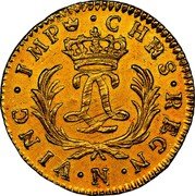 France Louis D'or Louis XV 1724 N KM# 470.13 CHRS REGN VINC IMP N coin reverse France Louis D'or Louis XV 1724 N KM# 470.13 CHRS REGN VINC IMP N coin reverse