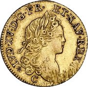 France Louis D'or (Louis XV) KM# 438.5 LVD XV D G FR ET NAV REX 1719 C coin obverse France Louis D'or (Louis XV) KM# 438.5 LVD XV D G FR ET NAV REX 1719 C coin obverse