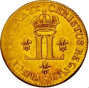 France Louis D'or Louis XV 1723 S KM# 461.14 CHRISTUS REGNAT VINCIT IMPERAT S coin reverse France Louis D'or Louis XV 1723 S KM# 461.14 CHRISTUS REGNAT VINCIT IMPERAT S coin reverse