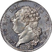 France 1/2 ECU (3 Livres) Louis XVI 1792 A KM# 613.1 LOUIS XVI ROI DES FRANÇOIS 1792 coin obverse