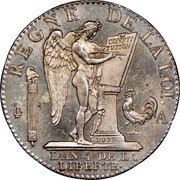 France 1/2 ECU (3 Livres) Louis XVI 1792 A KM# 613.1 REGNE DE LA LOI A CONSTI TUTION DUPRE. L'AN 4 DE LA LIBERTÉ coin reverse