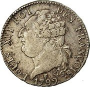 France 1/2 ECU (3 Livres) Louis XVI 1792 K KM# 613.2 LOUIS XVI ROI DES FRANÇOIS 1792 coin obverse