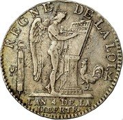 France 1/2 ECU (3 Livres) Louis XVI 1792 K KM# 613.2 DUPRE L'AN 4 DE LA LIBERTÉ K REGNE DE LA LOI coin reverse