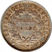 France 1/2 Franc Napoleon I 1807 A KM# 679 RÉPUBLIQUE FRANÇAISE DEMI FRANC 1807 A coin reverse France 1/2 Franc Napoleon I 1807 A KM# 679 RÉPUBLIQUE FRANÇAISE DEMI FRANC 1807 A coin reverse