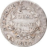 France 1/2 Franc Napoleon I 1807 I KM# 671.2 REPUBLIQUE FRANÇAISE DEMI FRANC 1807 I coin reverse France 1/2 Franc Napoleon I 1807 I KM# 671.2 REPUBLIQUE FRANÇAISE DEMI FRANC 1807 I coin reverse