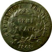 France 1/2 Franc Napoleon I 1808 D KM# 680.4 REPUBLIQUE FRANÇAISE. DEMI FRANC. 1808. D coin reverse France 1/2 Franc Napoleon I 1808 D KM# 680.4 REPUBLIQUE FRANÇAISE. DEMI FRANC. 1808. D coin reverse