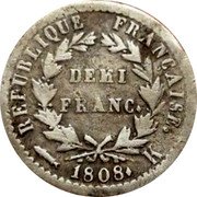 France 1/2 Franc Napoleon I 1808 K KM# 680.7 REPUBLIQUE FRANÇAISE. DEMI FRANC. 1808. K coin reverse France 1/2 Franc Napoleon I 1808 K KM# 680.7 REPUBLIQUE FRANÇAISE. DEMI FRANC. 1808. K coin reverse