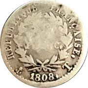 France 1/2 Franc Napoleon I 1808 T KM# 680.12 REPUBLIQUE FRANÇAISE. DEMI FRANC. 1808. T coin reverse France 1/2 Franc Napoleon I 1808 T KM# 680.12 REPUBLIQUE FRANÇAISE. DEMI FRANC. 1808. T coin reverse