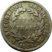 France 1/2 Franc Napoleon I 1808 W KM# 680.14 REPUBLIQUE FRANÇAISE. DEMI FRANC. 1808. W coin reverse France 1/2 Franc Napoleon I 1808 W KM# 680.14 REPUBLIQUE FRANÇAISE. DEMI FRANC. 1808. W coin reverse