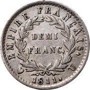 France 1/2 Franc Napoleon I 1811 U KM# 691.14 EMPIRE FRANÇAIS DEMI FRANC 1811 U coin reverse