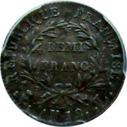 France 1/2 Franc Napoleon I AN12 (1803-04) L KM# 648.8 DEMI FRANC REPUBLIQUE FRANÇAISE AN 12 L coin reverse France 1/2 Franc Napoleon I AN12 (1803-04) L KM# 648.8 DEMI FRANC REPUBLIQUE FRANÇAISE AN 12 L coin reverse