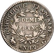 France 1/2 Franc Napoleon I AN12 G KM# 648.4 DEMI FRANC REPUBLIQUE FRANÇAISE AN 12 G coin reverse France 1/2 Franc Napoleon I AN12 G KM# 648.4 DEMI FRANC REPUBLIQUE FRANÇAISE AN 12 G coin reverse