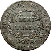 France 1/2 Franc Napoleon I AN13 I KM# 655.6 REPUBLIQUE FRANÇAISE DEMI FRANC AN 13 I coin reverse France 1/2 Franc Napoleon I AN13 I KM# 655.6 REPUBLIQUE FRANÇAISE DEMI FRANC AN 13 I coin reverse