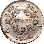 France 1/4 Franc Napoleon I 1806 A KM# 670.1 REP. FRA. QUART 1806. A coin reverse France 1/4 Franc Napoleon I 1806 A KM# 670.1 REP. FRA. QUART 1806. A coin reverse