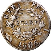 France 1/4 Franc Napoleon I 1806 I KM# 670.2 QUART REP FRA 1806 I coin reverse France 1/4 Franc Napoleon I 1806 I KM# 670.2 QUART REP FRA 1806 I coin reverse