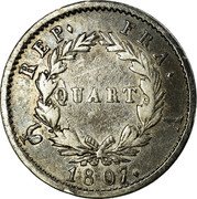 France 1/4 Franc Napoleon I 1807 A KM# 678.1 REP. FRA. QUART 1807. A. coin reverse France 1/4 Franc Napoleon I 1807 A KM# 678.1 REP. FRA. QUART 1807. A. coin reverse