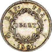 France 1/4 Franc Napoleon I 1807 A KM# 677 REP. FRA. QUART 1807. A. coin reverse France 1/4 Franc Napoleon I 1807 A KM# 677 REP. FRA. QUART 1807. A. coin reverse