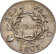 France 1/4 Franc Napoleon I 1807 U KM# 670.7 QUART REP FRA 1807 U coin reverse France 1/4 Franc Napoleon I 1807 U KM# 670.7 QUART REP FRA 1807 U coin reverse