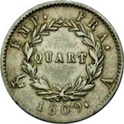 France 1/4 Franc Napoleon I 1809 A KM# 690 EMP. FRA. QUART 1809. A. coin reverse France 1/4 Franc Napoleon I 1809 A KM# 690 EMP. FRA. QUART 1809. A. coin reverse