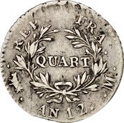 France 1/4 Franc Napoleon I AN12 M KM# 653.6 QUART REP FRA AN 12 M coin reverse France 1/4 Franc Napoleon I AN12 M KM# 653.6 QUART REP FRA AN 12 M coin reverse