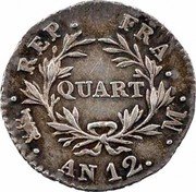France 1/4 Franc Napoleon I AN12 M KM# 654.8 QUART REP FRA AN12 M coin reverse France 1/4 Franc Napoleon I AN12 M KM# 654.8 QUART REP FRA AN12 M coin reverse