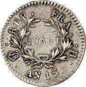 France 1/4 Franc Napoleon I AN13/12 H KM# 654.4 REP. FRA. QUART AN 13. A coin reverse France 1/4 Franc Napoleon I AN13/12 H KM# 654.4 REP. FRA. QUART AN 13. A coin reverse