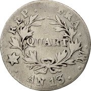 France 1/4 Franc Napoleon I AN13 MA KM# 654.9 QUART REP FRA AN 13 MA coin reverse France 1/4 Franc Napoleon I AN13 MA KM# 654.9 QUART REP FRA AN 13 MA coin reverse