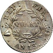 France 1/4 Franc Napoleon I AN13 U KM# 654.11 QUART REP FRA AN13 U coin reverse France 1/4 Franc Napoleon I AN13 U KM# 654.11 QUART REP FRA AN13 U coin reverse