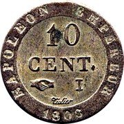 France 10 Centimes Napoleon I 1808 I KM# 676.5 NAPOLEON EMPEREUR 10 CENT. I TIOLIER 1808 coin reverse