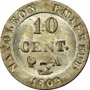 France 10 Centimes Napoleon I 1809 A KM# 676.1 NAPOLEON EMPEREUR 10 CENT. A TIOLIER 1809 coin reverse