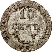 France 10 Centimes Napoleon I 1809 T KM# 676.8 10 CENT T NAPOLEON EMPEREUR 1809 coin reverse France 10 Centimes Napoleon I 1809 T KM# 676.8 10 CENT T NAPOLEON EMPEREUR 1809 coin reverse