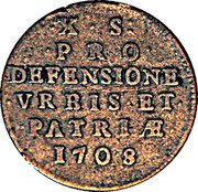 France 10 Sols Siege Coinage 1708 KM# 6 X S PRO DEFENSIONE VRBIS ET PATRIAE 1708 coin reverse