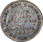 France 10 Sols Revolution. Lefevre. Lesage et Comp 1792 KM# Tn19 B. P 10 SOLS A ECHANGER EN ASSIGNATS DE 50 ET AU DESSUS L'AN 4 ME DE LA LIBERTE 1792 coin reverse