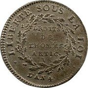 France 10 Sols Token Issue 1792 KM# Tn13 LIBERTE SOUS LA LOI DROITS DE L'HOME ARTIC L'AN 4 coin reverse France 10 Sols Token Issue 1792 KM# Tn13 LIBERTE SOUS LA LOI DROITS DE L'HOME ARTIC L'AN 4 coin reverse