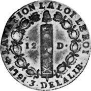 France 12 Deniers (Sol) Louis XVI 1791 A KM# 600.1 LA NATION LA LOI LE ROI 12 D 1792 4 DE LA LIB coin reverse