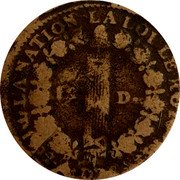 France 12 Deniers (Sol) Louis XVI 1792 M KM# 600.10 12 D LA NATION LA LOI LE ROI 1792 4 DE LA LIB coin reverse