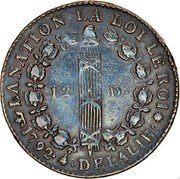 France 12 Deniers (Sol) Louis XVI 1792 N KM# 600.12 12 D LA NATION LA LOI LE ROI 1792 4 DE LA LIB coin reverse France 12 Deniers (Sol) Louis XVI 1792 N KM# 600.12 12 D LA NATION LA LOI LE ROI 1792 4 DE LA LIB coin reverse