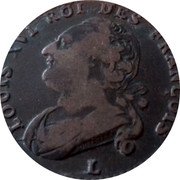 France 12 Deniers (Sol) Louis XVI 1793 L KM# 600.9 LOUIS XVI ROI DES FRANCOIS DUVIVIER L coin obverse France 12 Deniers (Sol) Louis XVI 1793 L KM# 600.9 LOUIS XVI ROI DES FRANCOIS DUVIVIER L coin obverse