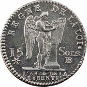 France 15 Sols Louis XVI 1791 BB KM# 605.2 15 SOLS BB L'AN 6 DE LA LIBERTE REGNE DE LA LOI coin reverse